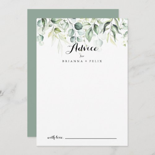Watercolor Eucalyptus Greenery Wedding Advice Card