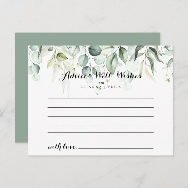 Watercolor Eucalyptus Greenery Wedding Advice Card (Front/Back)