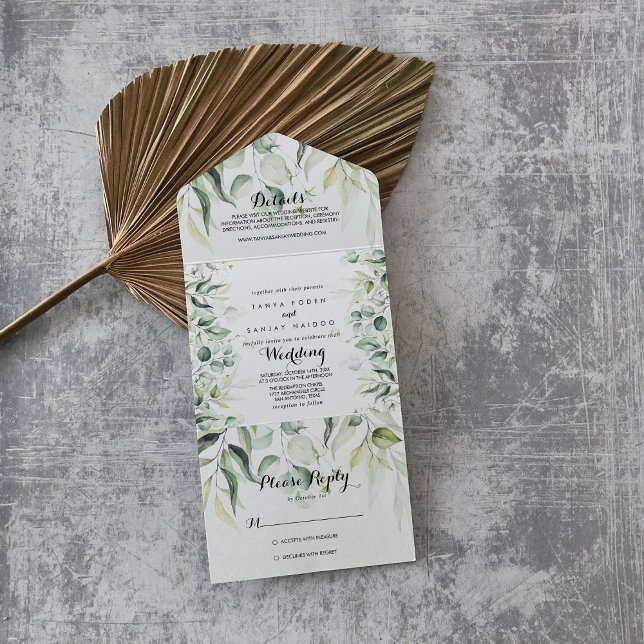 Watercolor Eucalyptus Greenery Wedding   All In One Invitation (Creator Uploaded)