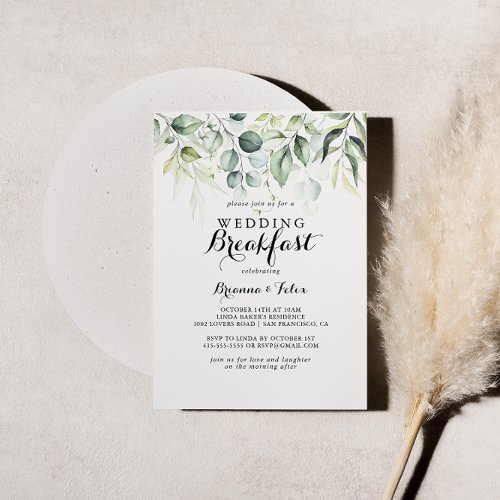Watercolor Eucalyptus Greenery Wedding Breakfast Invitation