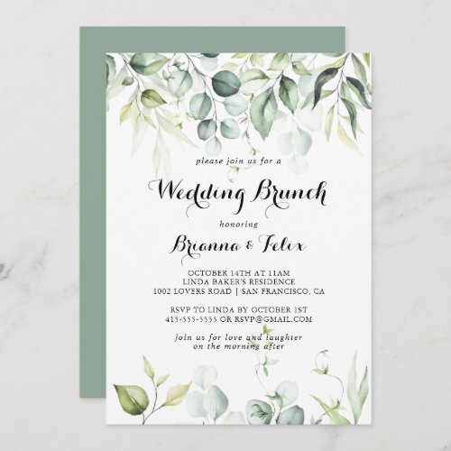 Watercolor Eucalyptus Greenery Wedding Brunch  Invitation