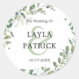 Watercolor Eucalyptus Greenery Wedding Classic Round Sticker