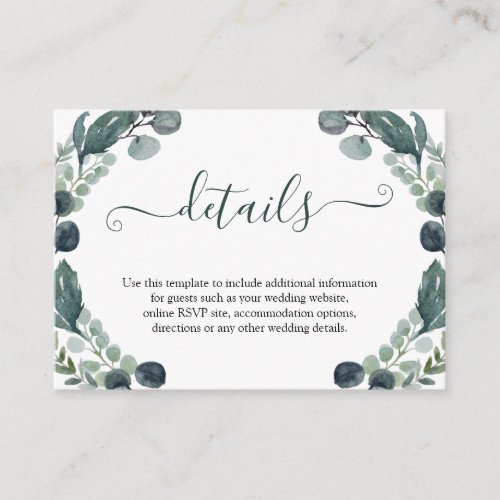 Watercolor Eucalyptus Greenery Wedding Details Enclosure Card