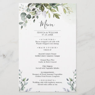 Watercolor Eucalyptus Greenery Wedding Dinner Menu