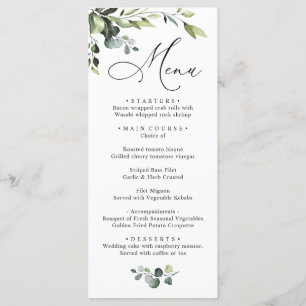 Watercolor Eucalyptus Greenery Wedding Dinner Menu