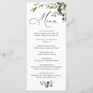 Watercolor Eucalyptus Greenery Wedding Dinner Menu