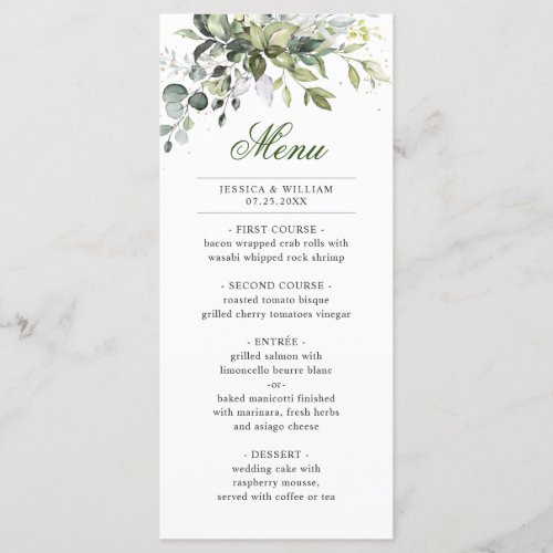 Watercolor Eucalyptus Greenery Wedding Dinner Menu