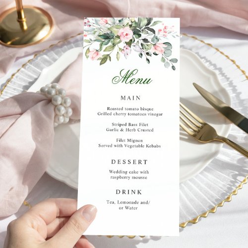 Watercolor Eucalyptus Greenery Wedding Dinner Menu