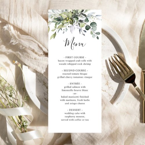 Watercolor Eucalyptus Greenery Wedding Dinner Menu