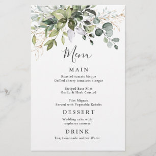 Watercolor Eucalyptus Greenery Wedding Dinner Menu