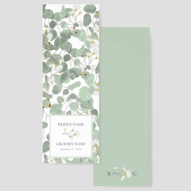 Watercolor Eucalyptus Greenery Wedding Favor Bookmarks (Front & Back)
