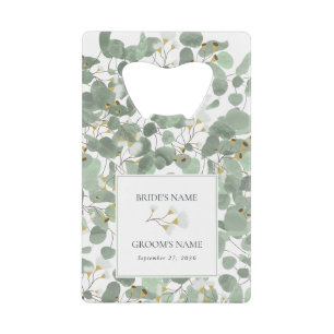 Watercolor Eucalyptus Greenery Wedding Favor Credit Card Bottle Opener