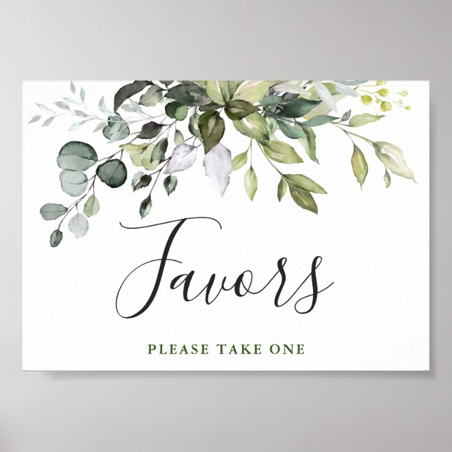 Watercolor Eucalyptus Greenery Wedding Favor Sign (Front)