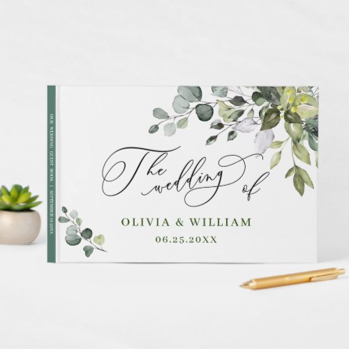 Watercolor Eucalyptus Greenery Wedding Guest Book
