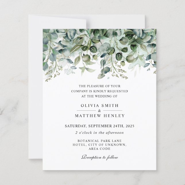 Watercolor eucalyptus greenery wedding invitation (Front)