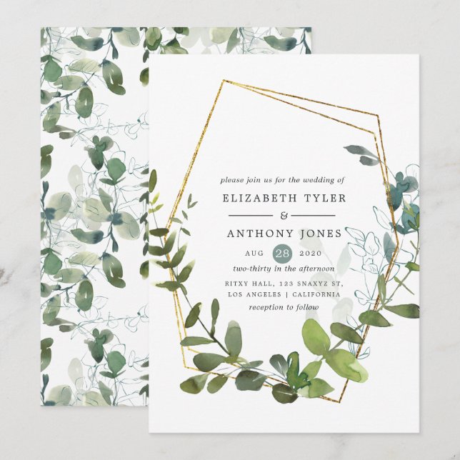 Watercolor Eucalyptus Greenery Wedding Invitation (Front/Back)
