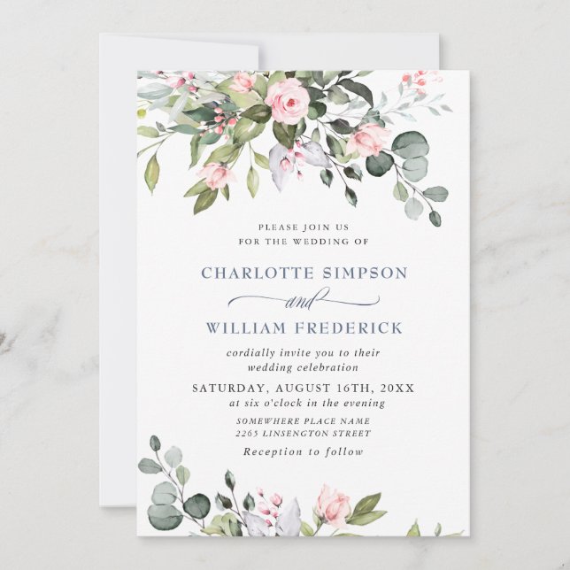 Watercolor Eucalyptus Greenery Wedding Invitation (Front)