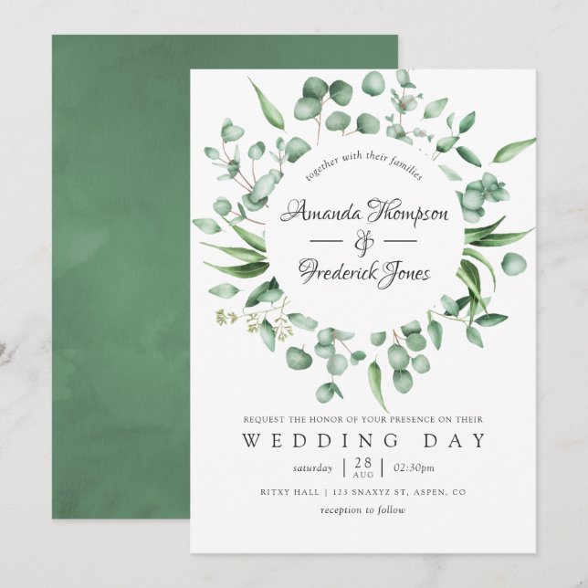 Watercolor Eucalyptus Greenery Wedding Invitation (Front/Back)