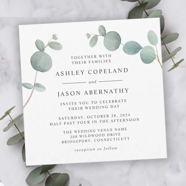 Watercolor Eucalyptus Greenery Wedding Invitation | Zazzle