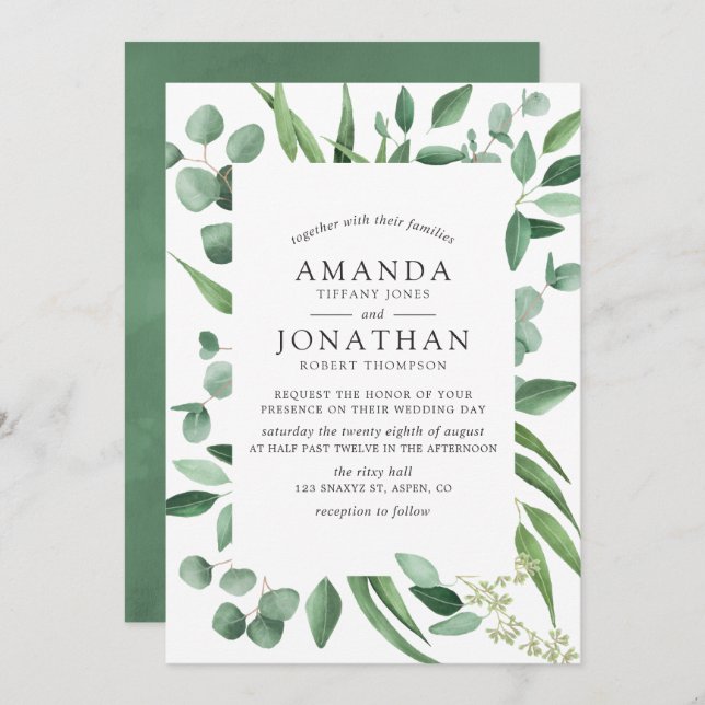 Watercolor Eucalyptus Greenery Wedding Invitation (Front/Back)