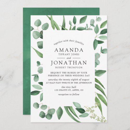 Watercolor Eucalyptus Greenery Wedding Invitation