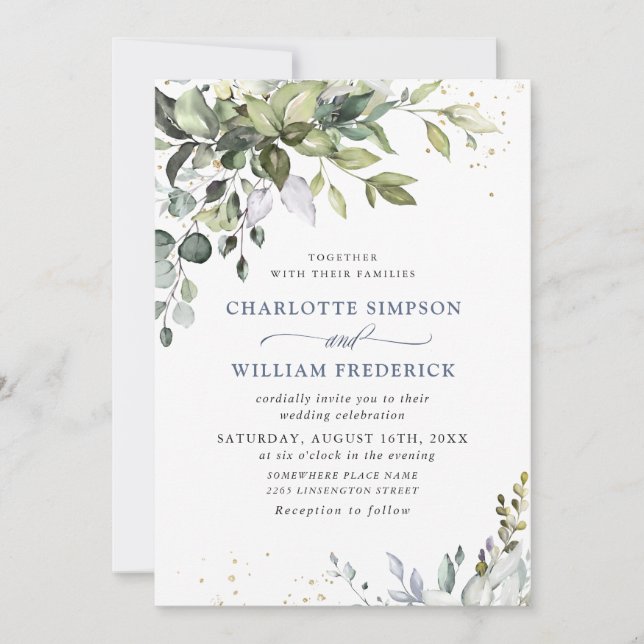 Watercolor Eucalyptus Greenery Wedding Invitation (Front)