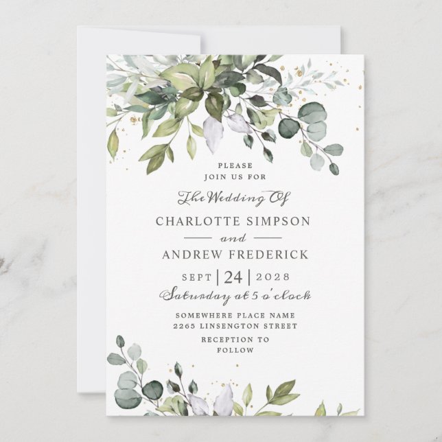 Watercolor Eucalyptus Greenery Wedding Invitation (Front)