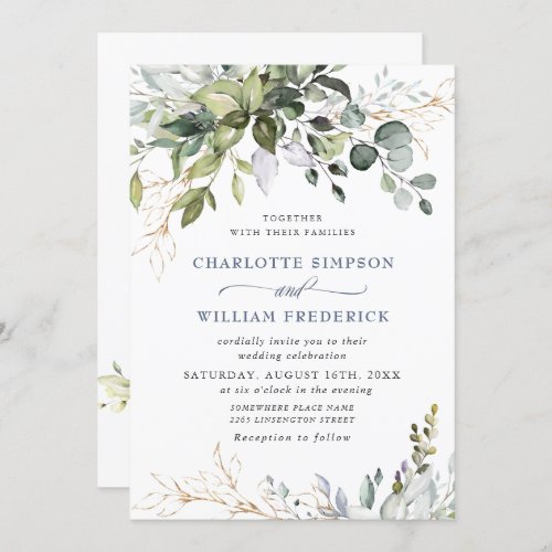 Watercolor Eucalyptus Greenery Wedding Invitation