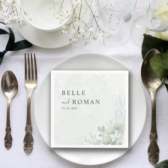 Watercolor Eucalyptus Greenery Wedding Napkins (Creator Uploaded)