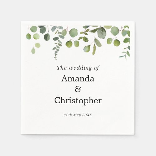 Watercolor Eucalyptus Greenery Wedding Party Napkins