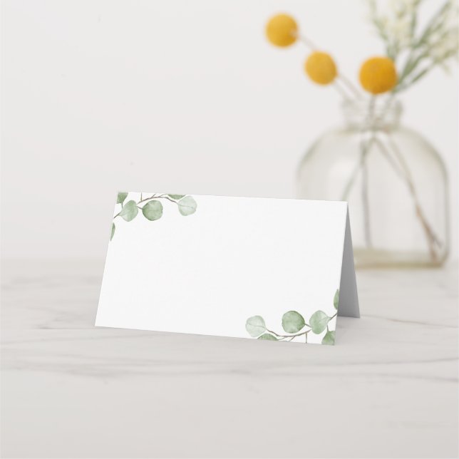 Watercolor Eucalyptus Greenery Wedding Place Card (Front)