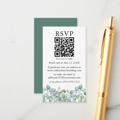 Watercolor Eucalyptus Greenery Wedding QR RSVP Enclosure Card