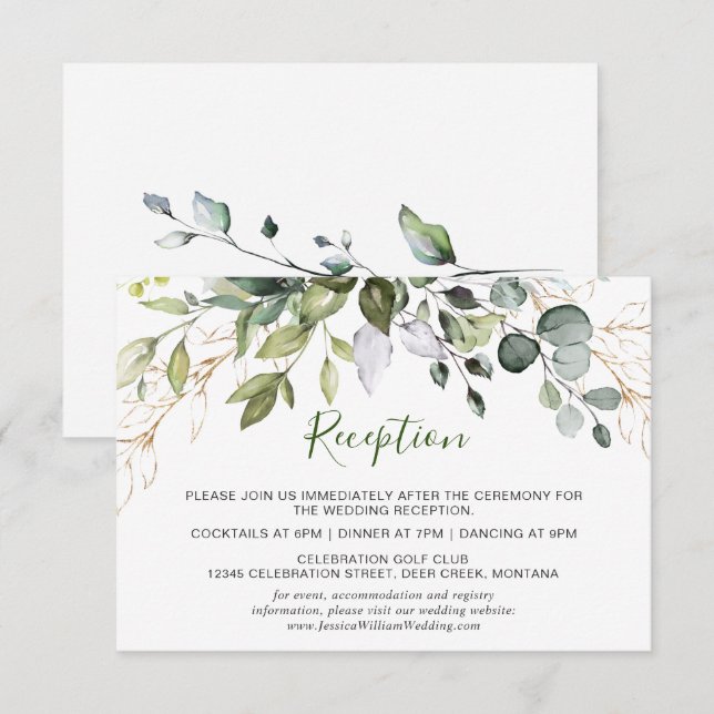 Watercolor Eucalyptus Greenery Wedding Reception Enclosure Card (Front/Back)
