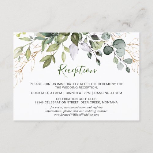 Watercolor Eucalyptus Greenery Wedding Reception Enclosure Card