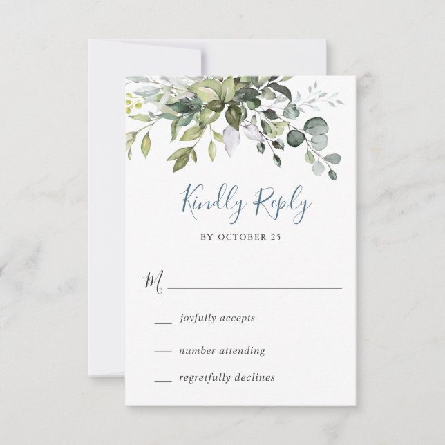 Watercolor Eucalyptus Greenery Wedding RSVP Card (Front)