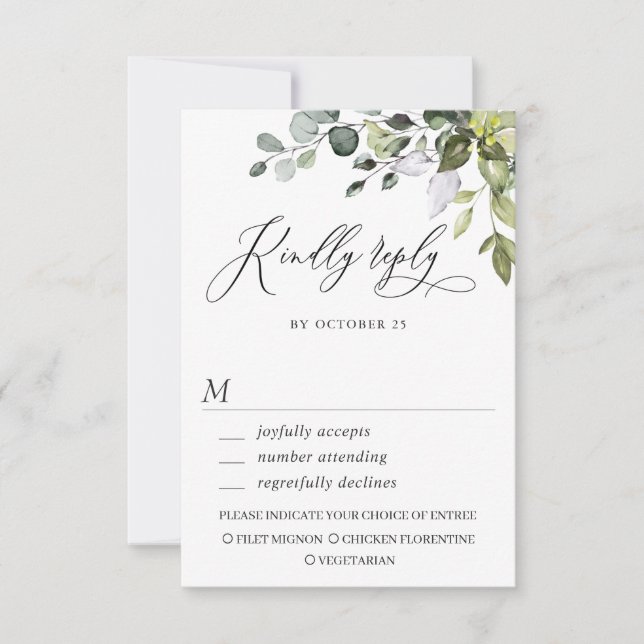 Watercolor Eucalyptus Greenery Wedding RSVP Card (Front)