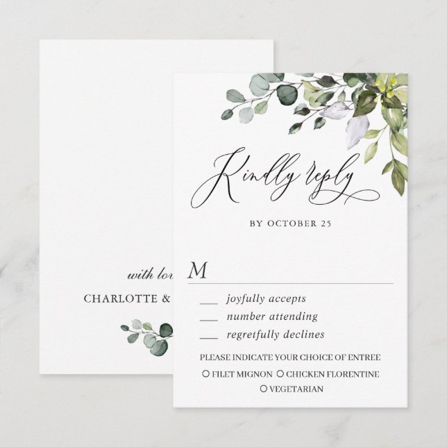 Watercolor Eucalyptus Greenery Wedding RSVP Card (Front/Back)
