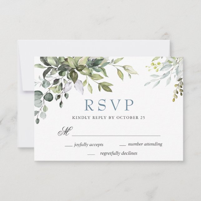 Watercolor Eucalyptus Greenery Wedding RSVP Card (Front)