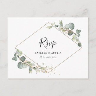 Watercolor eucalyptus greenery wedding RSVP Postcard