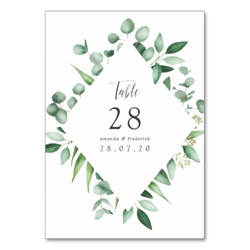 Watercolor Eucalyptus Greenery Wedding Table Number