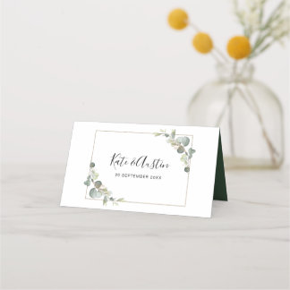 Watercolor eucalyptus greenery wedding table place card
