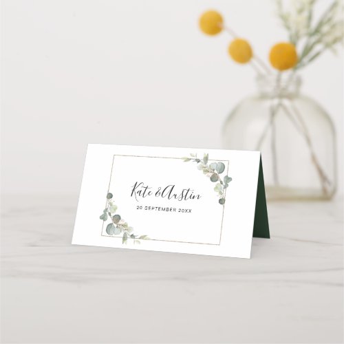 Watercolor eucalyptus greenery wedding table place card