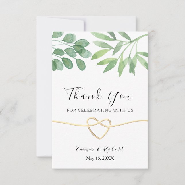 Watercolor Eucalyptus Greenery Wedding Thank You Card (Front)