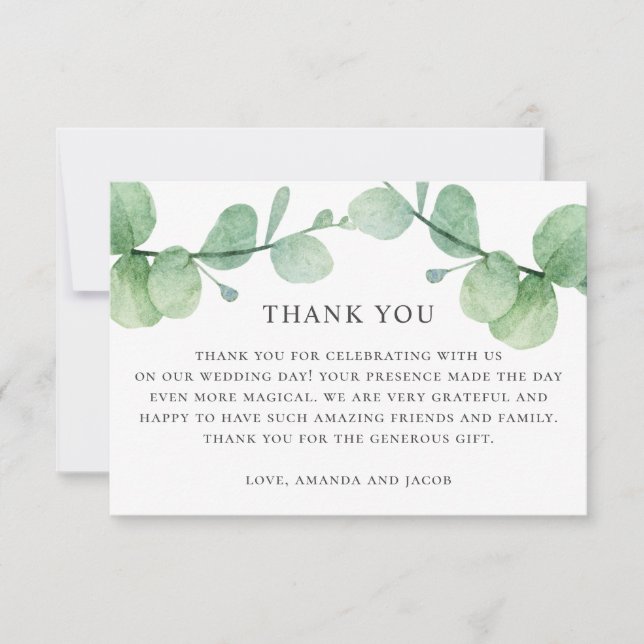 Watercolor eucalyptus. Greenery wedding thank you Card (Front)