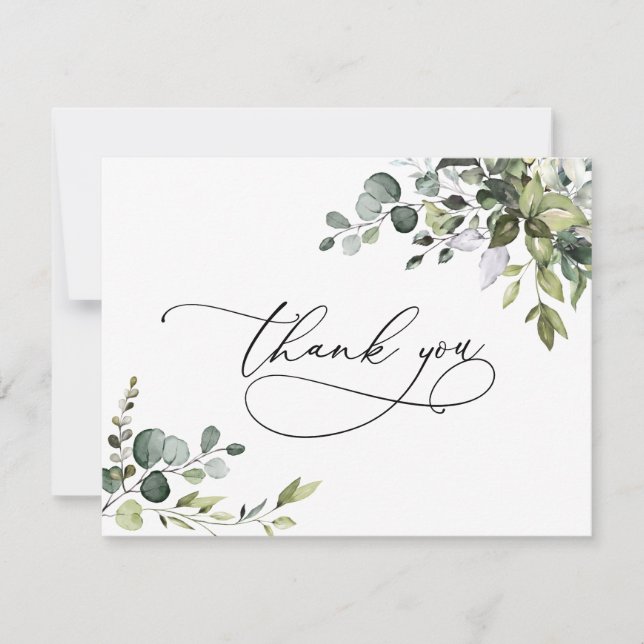 Watercolor Eucalyptus Greenery Wedding  Thank You Card (Front)