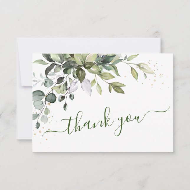 Watercolor Eucalyptus Greenery Wedding Thank You Card (Front)