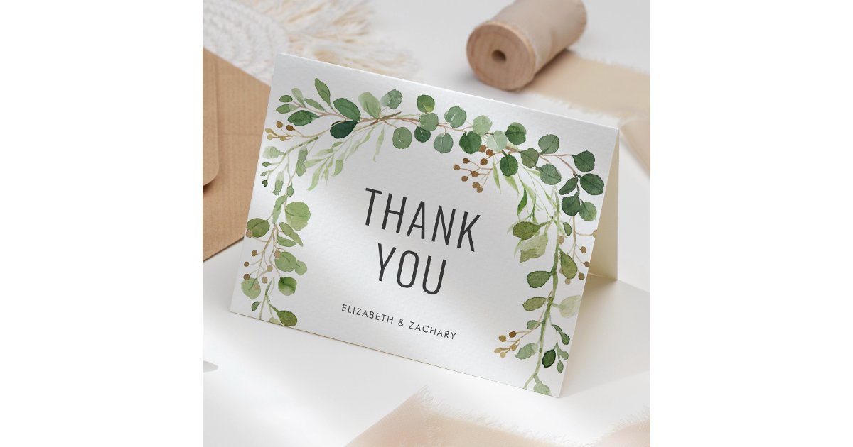 Watercolor Eucalyptus Greenery Wedding Thank You Card | Zazzle