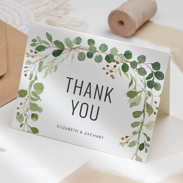 Watercolor Eucalyptus Greenery Wedding Thank You Card (Creator Uploaded)