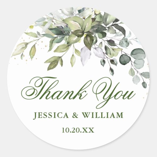 Watercolor Eucalyptus Greenery Wedding Thank You Classic Round Sticker