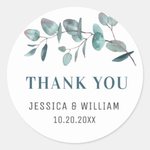 Watercolor Eucalyptus Greenery Wedding Thank You Classic Round Sticker